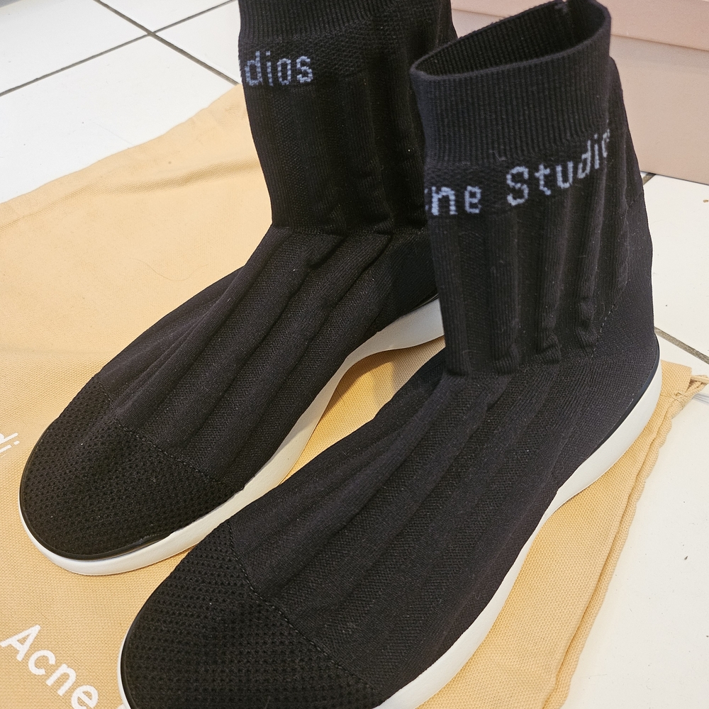 Acne Black Knit Sneakers with White Soles